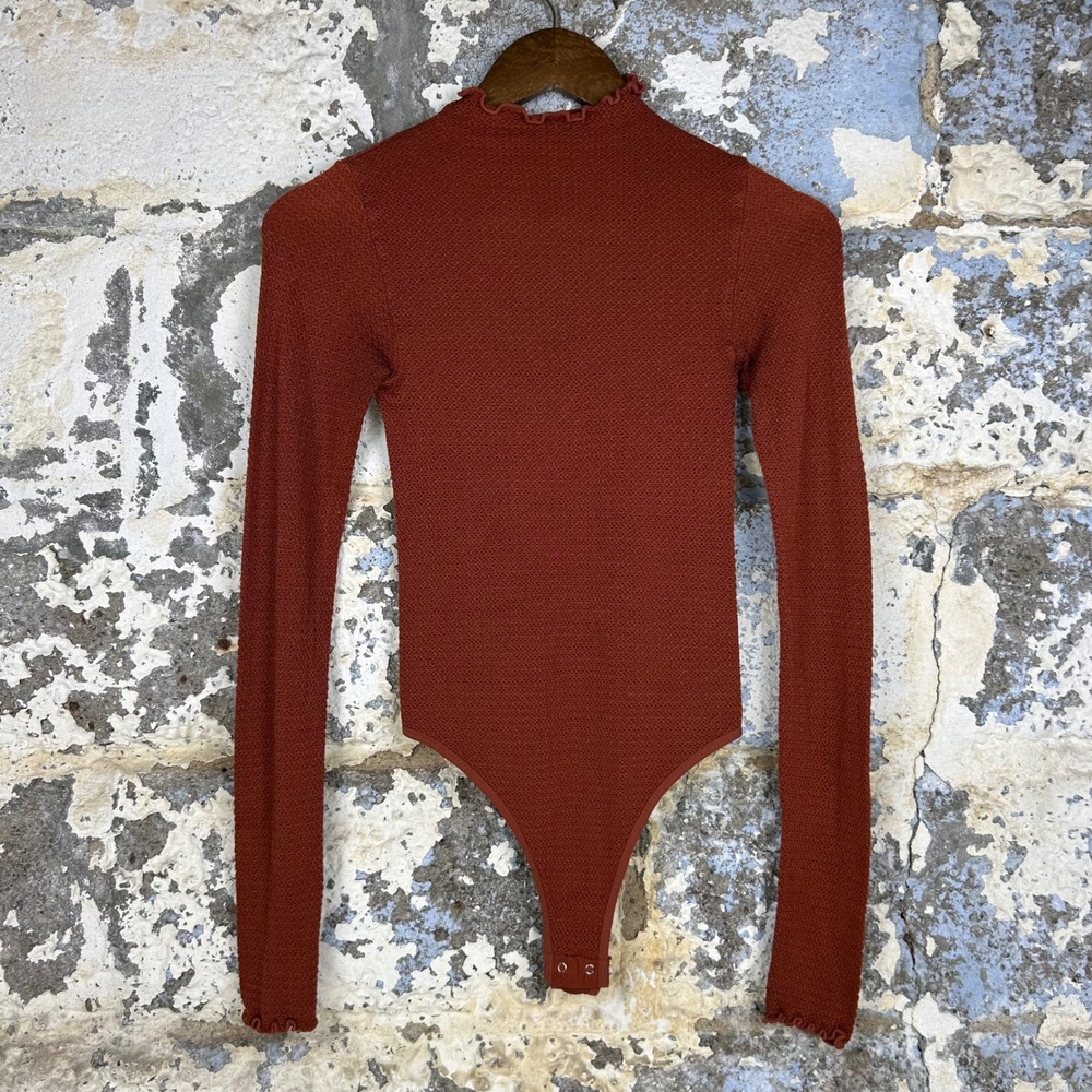 Free People Intimately Bodysuit Rust Orange Mock Neck Thong Womens XS